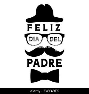 Feliz dia del Padre, different stickers for fathers day social banners. Translation - Happy Father's Day. Spanish lettering with hat, glasses, mustach Stock Vector