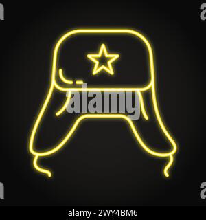 Ushanka hat with ears neon icon. Traditional russian fur hat in soviet style. Vector illustration. Stock Vector