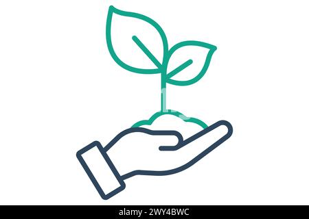 environment icon. hand with plant. icon related to ESG. line icon style. nature element illustration Stock Vector