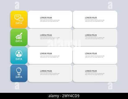 4 data infographics table layout tab paper template. Illustration abstract background. Stock Vector
