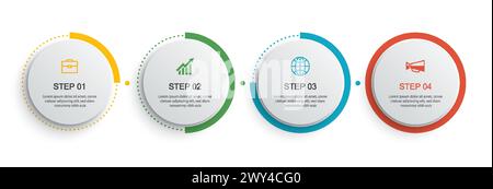 Infographics circle timeline with 4 number data template. Vector illustration abstract background. Stock Vector