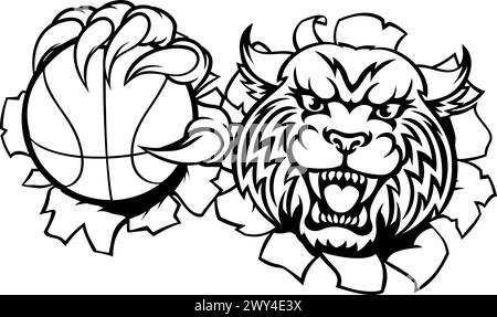 Wildcat Bobcat Cat Cougar Basketball Ball Mascot Stock Vector