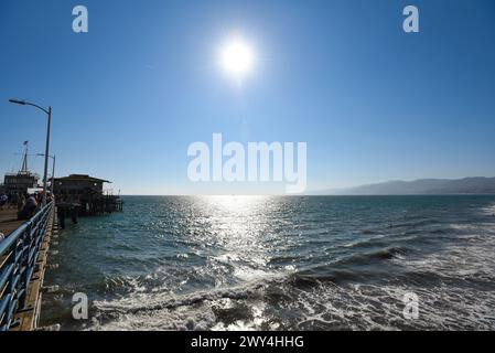 The Pacific Ocean seen from Santa Monica Pier on a Sunny Day - Los Angeles, California Stock Photo