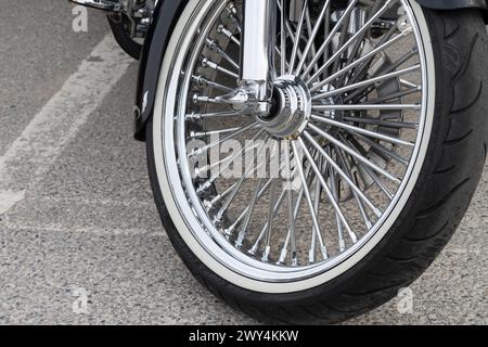 White Rims Harley Harley Davidson Motorcycle Spoked Wheel with White Wall Tyre Stock ...
