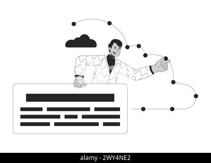 Male analyst cloud computing black and white 2D line cartoon character Stock Vector