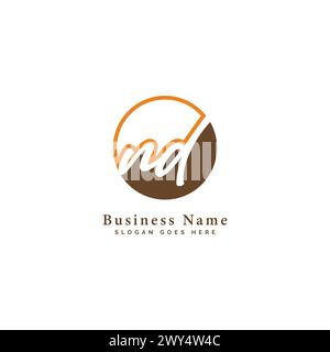 N, D, ND Initial letter handwritten, Alphabet ND signature Icon in round shape Stock Vector