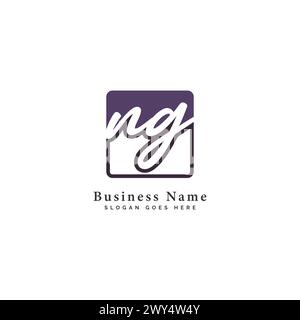 N, G, NG Initial letter handwritten, Alphabet NG signature Icon in square shape Stock Vector