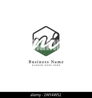 N, I, NI Initial letter handwritten, Alphabet NI signature Icon in hexagon shape Stock Vector
