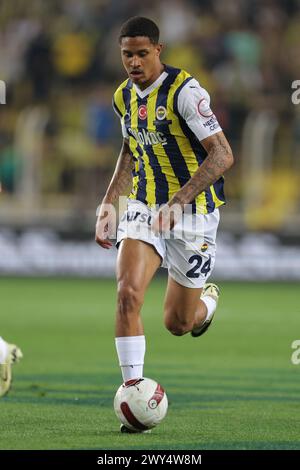 Istanbul, Turkey. 03rd Apr, 2024. Istanbul, Turkey, April 3rd 2024: Jayden Oosterwolde (24 Fenerbahce) during the Turkish Super League football match between Fenerbahce and Adana Demirspor at Ulker Stadium, Turkey. Emre OKTAY (Emre OKTAY/SPP) Credit: SPP Sport Press Photo. /Alamy Live News Stock Photo