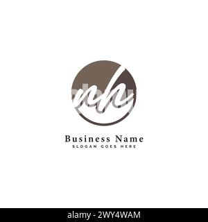 N, H, NH Initial letter handwritten, Alphabet NH signature Icon in round shape Stock Vector