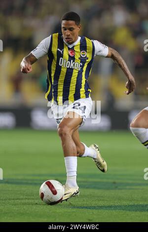 Istanbul, Turkey. 03rd Apr, 2024. Istanbul, Turkey, April 3rd 2024: Jayden Oosterwolde (24 Fenerbahce) during the Turkish Super League football match between Fenerbahce and Adana Demirspor at Ulker Stadium, Turkey. Emre OKTAY (Emre OKTAY/SPP) Credit: SPP Sport Press Photo. /Alamy Live News Stock Photo