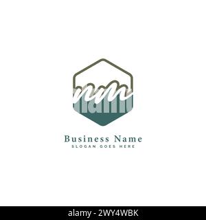 N, M, NM Initial letter handwritten, Alphabet NM signature Icon in hexagon shape Stock Vector