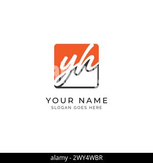 Y, H, YH Initial letter handwritten, Alphabet YH signature Icon in square shape Stock Vector