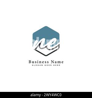 N, E, NE Initial letter handwritten, Alphabet NE signature Icon in hexagon shape Stock Vector