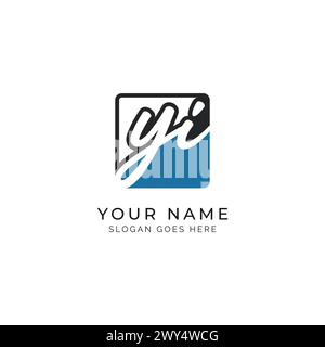 Y, I, YI Initial letter handwritten, Alphabet YI signature Icon in square shape Stock Vector