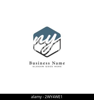 N, Y, NY Initial letter handwritten, Alphabet NY signature Icon in hexagon shape Stock Vector