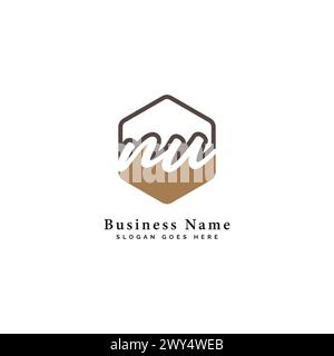 N, U, NU Initial letter handwritten, Alphabet NU signature Icon in hexagon shape Stock Vector