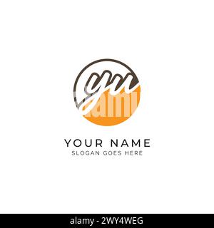 Y, U, YU Initial letter handwritten, Alphabet YU signature Icon in round shape Stock Vector