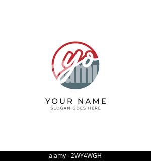 Y, O, YO Initial letter handwritten, Alphabet YO signature Icon in round shape Stock Vector