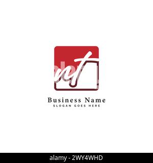 N, T, NT Initial letter handwritten, Alphabet NT signature Icon in square shape Stock Vector