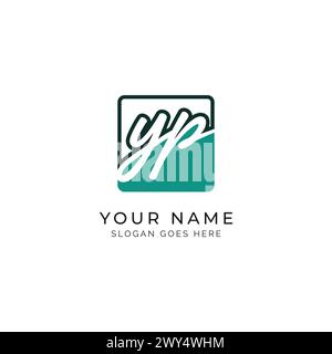 Y, P, YP Initial letter handwritten, Alphabet YP signature Icon in square shape Stock Vector