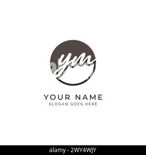 Y, M, YM Initial letter handwritten, Alphabet YM signature Icon in round shape Stock Vector