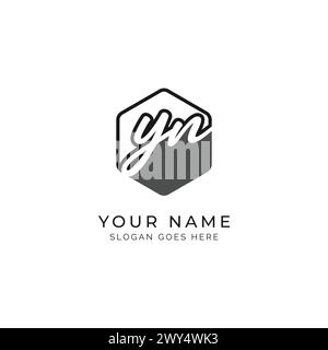 Y, N, YN Initial letter handwritten, Alphabet YN signature Icon in hexagon shape Stock Vector