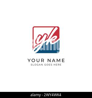Y, K, YK Initial letter handwritten, Alphabet YK signature Icon in square shape Stock Vector