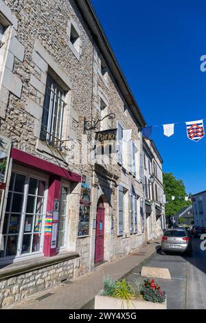 France, Nouvelle-Aquitaine Region, La Rochefoucauld, 'Le Patio de la Roche' Café and Venue on Rue des Halles Stock Photo