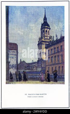 watercolour by Horace Mann Livens (1862-1936) of St Magnus-the-Martyr Church, London , circa 1926 Stock Photo