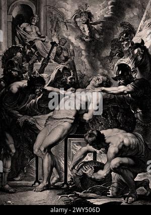 The Martyrdom of Saint Lawrence 1621 by Lucas Vorsterman (1595–1675) was a Baroque engraver. He worked with the artists Peter Paul Rubens and Anthony van Dyck Royal Museum of Fine Arts,  Antwerp, Belgium, Belgian. Stock Photo