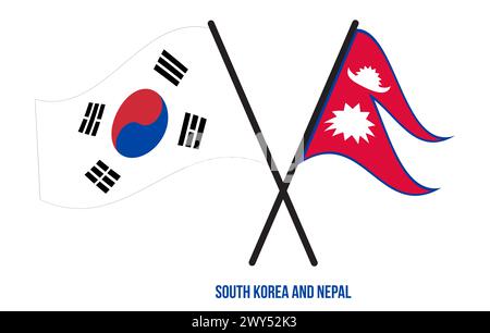 South Korea and Nepal Flags Crossed And Waving Flat Style. Official Proportion. Correct Colors. Stock Photo