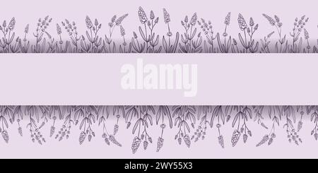Seamless horizontal pattern with drawn flowers of lavender. Perfect for wallpaper, wrapping paper, textile products, print, web sites, background, soc Stock Vector