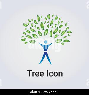 Tree and Silhouette Icon Nature Foliage, Leaves and Environment Design Blue Green Colors for  Logo Green Business Ecology Recycling Gardening Stock Vector