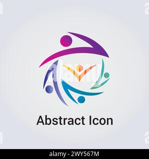 Abstract Icon Logo Design Primary Shapes Silhouettes People Dance Star Circle Clover Miscellaneous Communications Network Rainbow Colors Vector Stock Vector