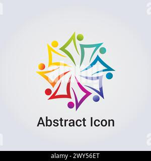 Abstract Icon Logo Design Primary Shapes Silhouettes People Dance Star Circle Clover Miscellaneous Communications Network Rainbow Colors Vector Stock Vector