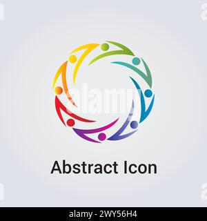 Abstract Icon Logo Design Primary Shapes Silhouettes People Dance Star Circle Clover Miscellaneous Communications Network Rainbow Colors Vector Stock Vector