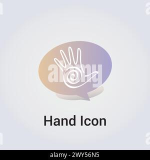 Hand and Dialog Box Icon, Spiral Hand Silhouette Logo Decorative Element Pastel Light Colors Stock Vector