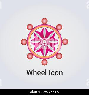 Wheel Icon Flower of Life Destiny Fate Logo Dharma Chakra Symbol Round Circle Infinity Vector Illustration Stock Vector