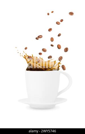 Fragrant coffee with splashes in a cup on a white background isolated Stock Photo