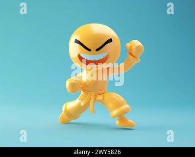 Smilie face karate martial art emoji 3d render happy Stock Photo