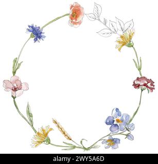 Wildflowers Frame Clipart, Watercolor Meadow Flowers wreath ...