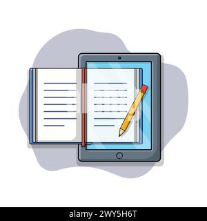 Book on Tablet Vector Illustration. Ebook Concept Design Stock Vector
