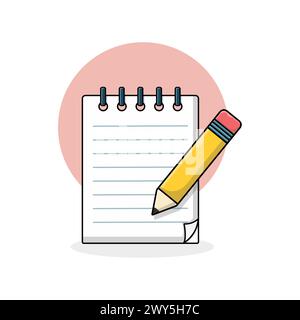 Blank Notepad and Pencil Vector Illustration. School Objects Concept Design Stock Vector