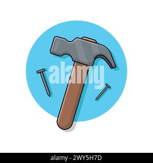 Claw Hammer and Nails Vector Illustration. Repair Tools Concept Design Stock Vector