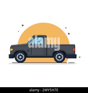 Black Pickup Truck Vector Illustration. Transportation Service Concept Design Stock Vector