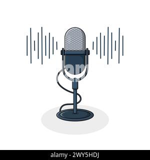 Detailed Podcast Microphone Vector Illustration. Sound Recording Equipment Concept Design Stock Vector