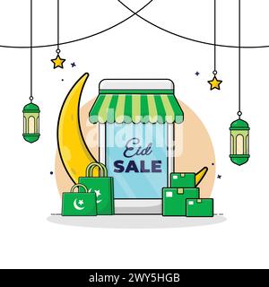 Eid Sale Vector Illustration Social Media Post Template Stock Vector