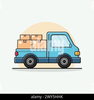 Flat Delivery Truck with Boxes Vector Illustration. Home Delivery Concept Design Stock Vector