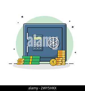 Digital Locker with Money and Gold Coins Vector Illustration. Safe Box Concept Design Stock Vector